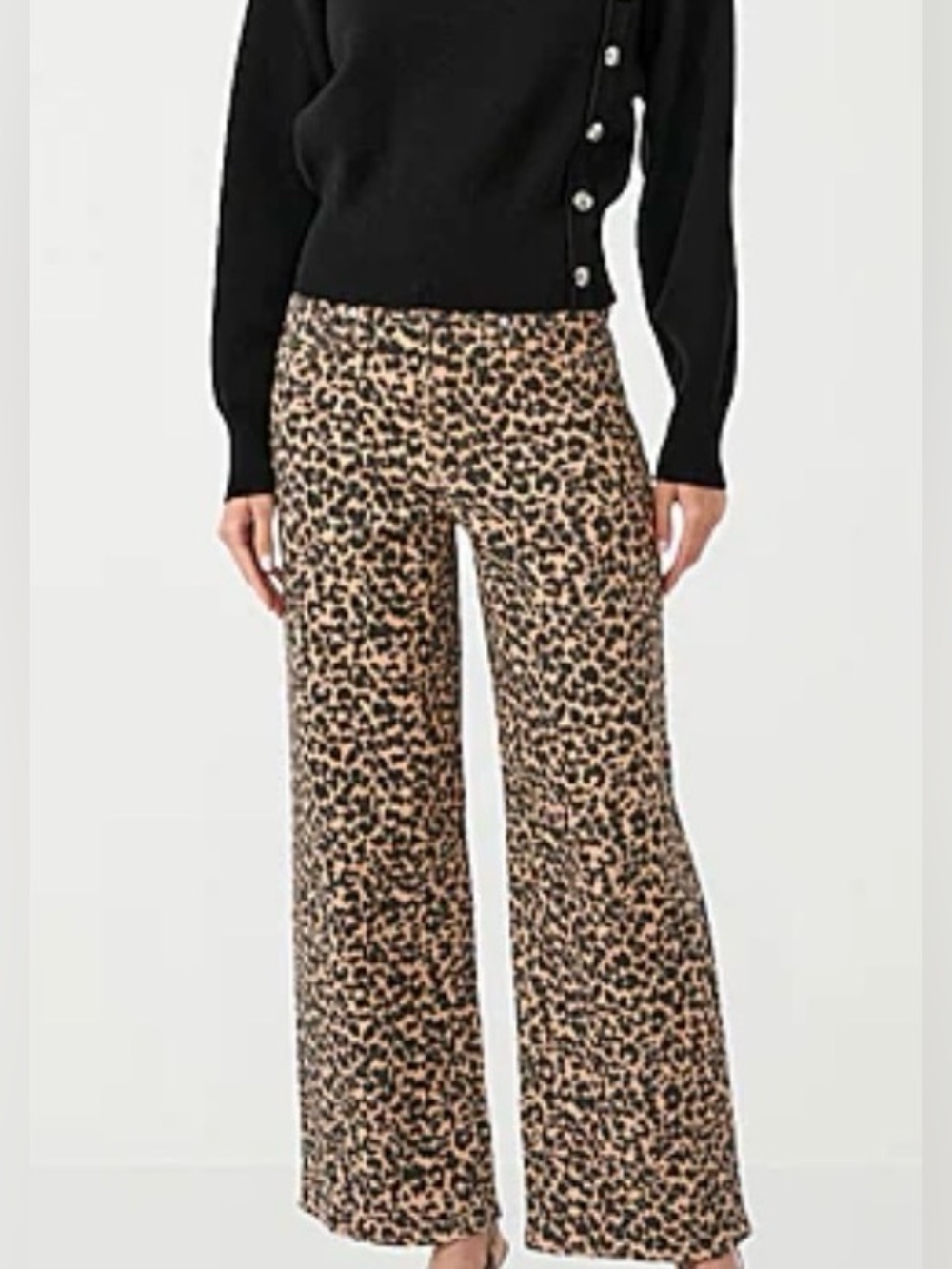 Rebecca Minkoff Leopard Print High Rise Wide-Leg Jeans Beige/Black NWT 12